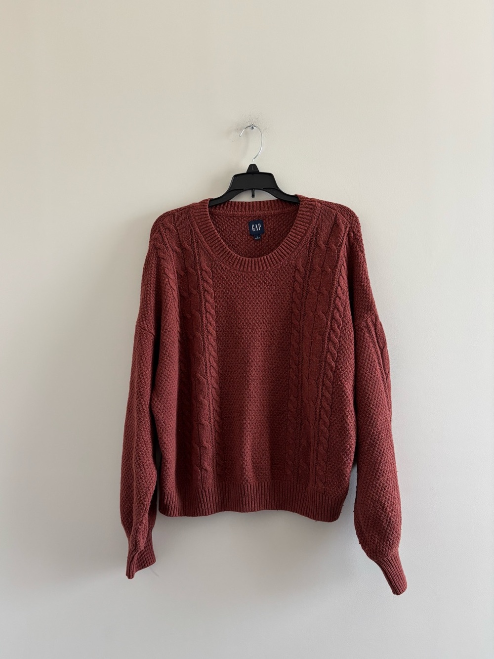 GAP Sweater Cable Knit Burnt Russet Cotton Wool Long Sleeve Womens L Preppy